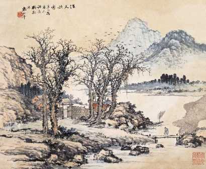 袁松年 辛巳（1941年）作 江天欲雪图 镜心